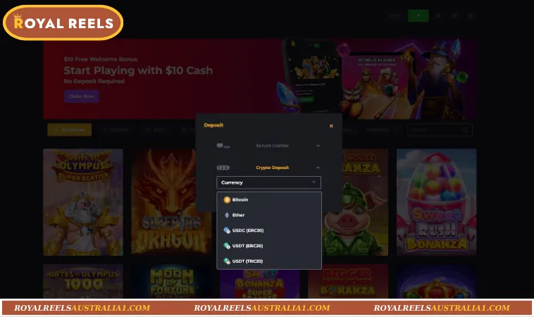 Royal Reels Deposit via Crypto Deposit